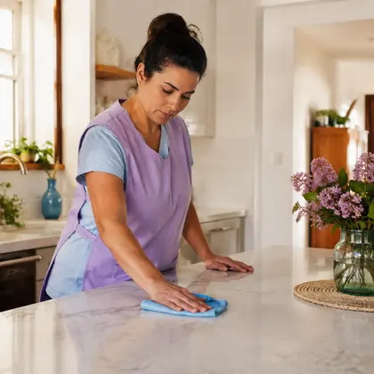 Mujer realizando tareas de limpieza en un hogar
